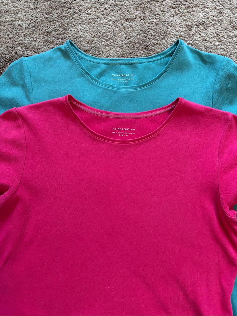 Charter Club Pima Cotton Short Sleeve Tees in Hot Pink & Teal (2-Pack) Size M
